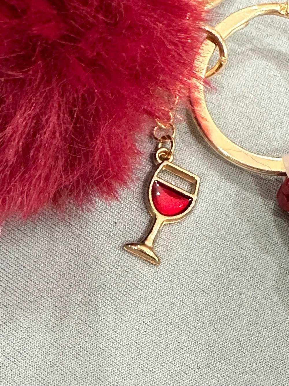 Plush Pom & Braided Tassel Keychain - Red